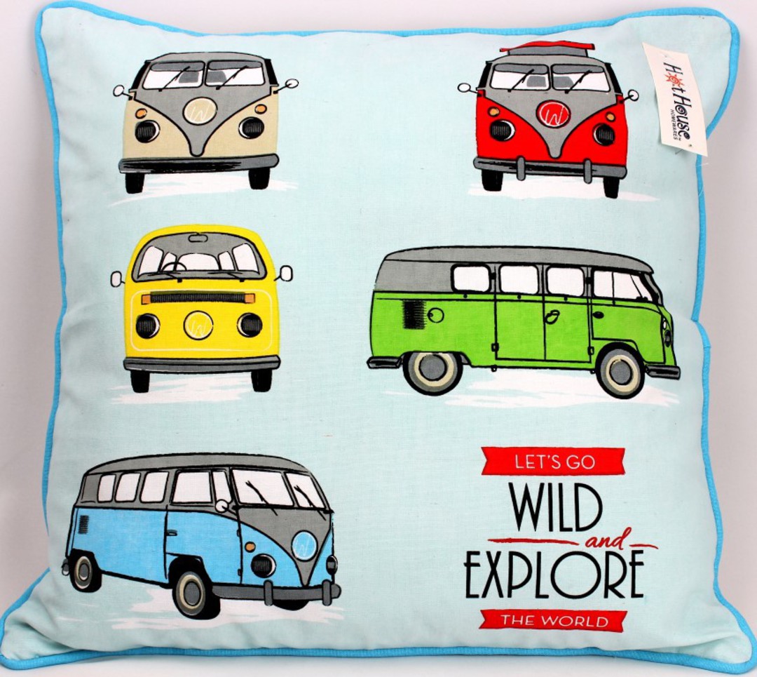 Campervan cushion cover 45X45cm 'Let's go wild and explore the world' Code: CUS/CVR-CAM image 0